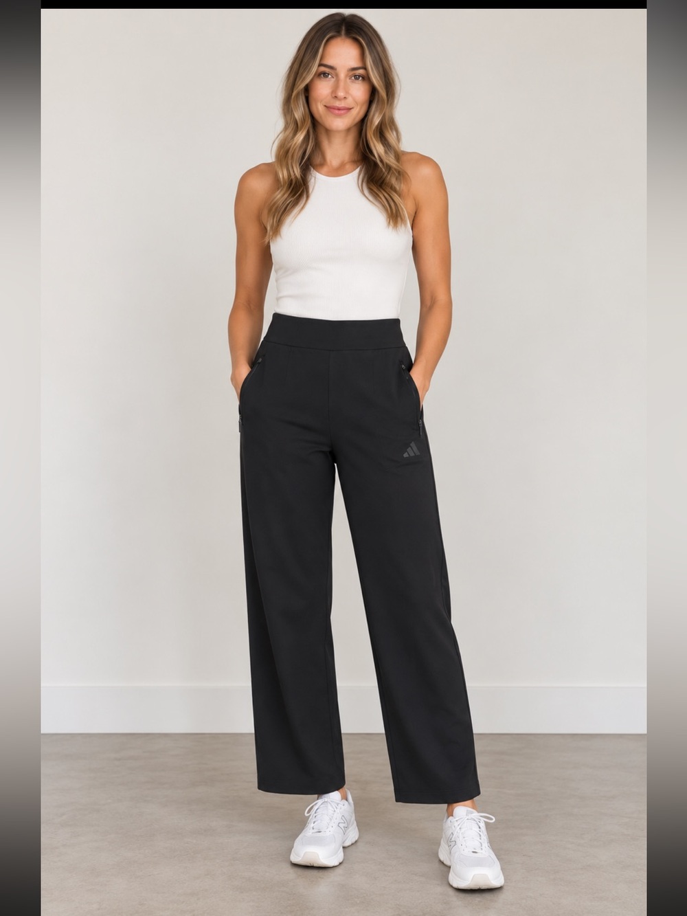 Adidas Black Wide Leg Athletic Pants Women’s S Ankle Length Zip Pockets